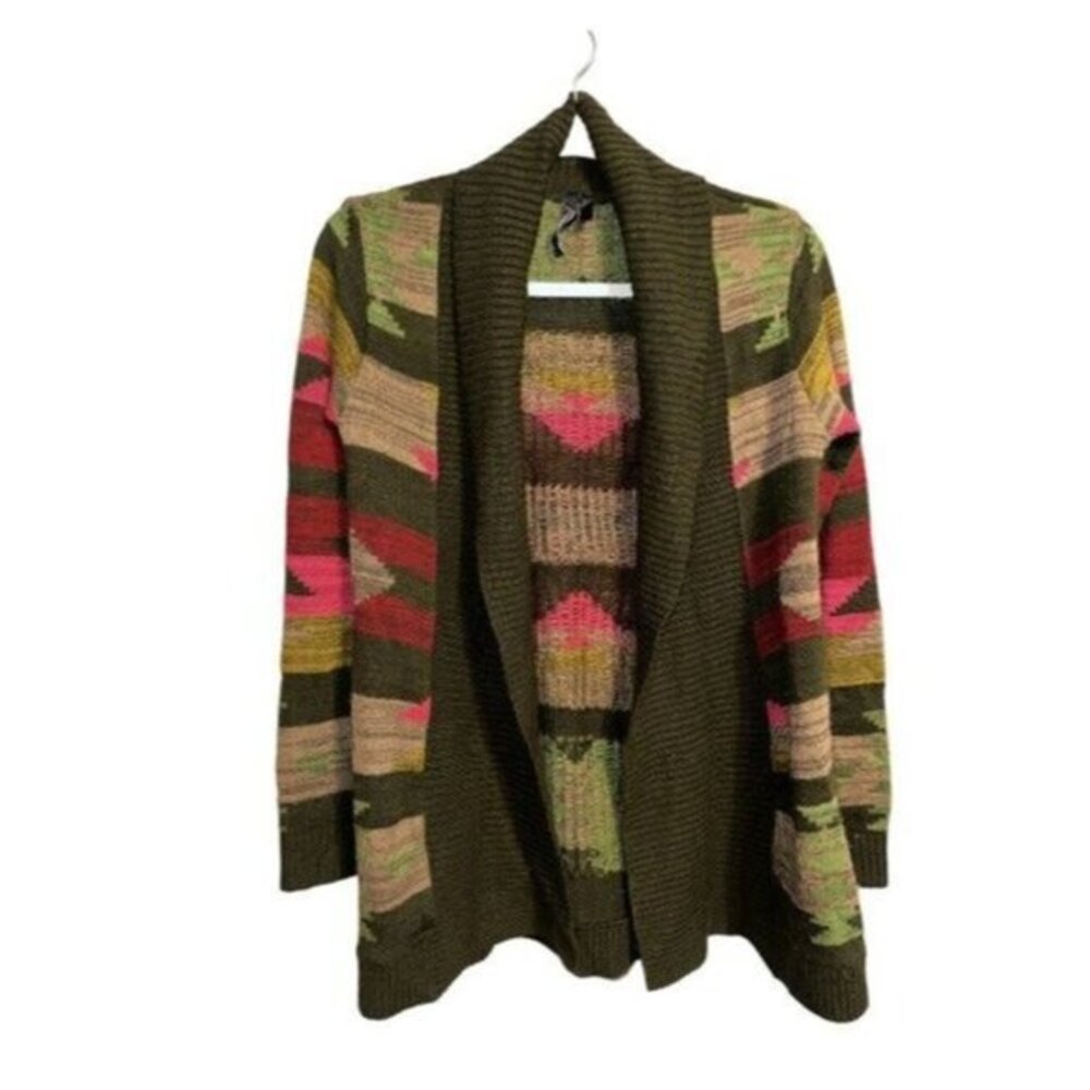 O’Neill Cardigan Open Front Baja Beach Waterfall Knit Sweater Sz S Geo Aztec